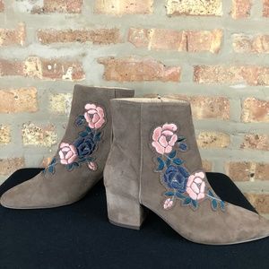 Steven Suede Floral Embroidered Booties 7.5 NWOT